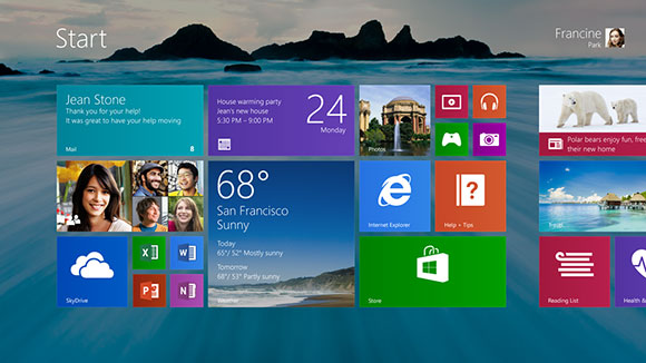 Screenshot of Windows 8.1's revamped Start screen