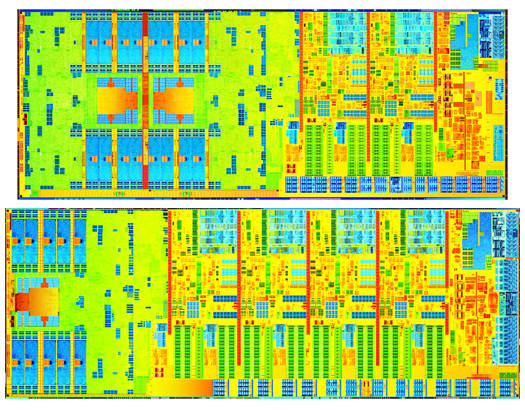 Dual-core and quad-core 4th Generation Intel Core processor dies