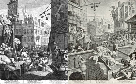 Hogarth's 'Beer Street' and 'Gin Lane'