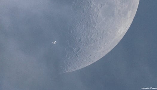 ISS against a spring moon