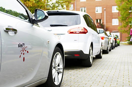 A few of the cars in the Technischen Universität München's simTD automotive-intelligence test