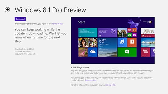 Screenshot of the Windows 8.1 Preview installer