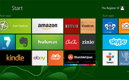 Screenshot showing Acer's preinstalled Windows 8 apps