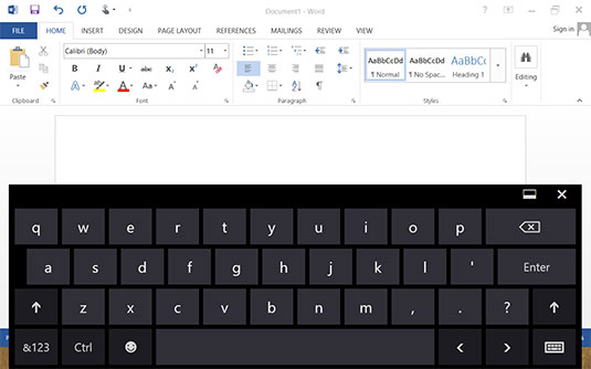 Screenshot showing the Windows 8 touch keyboard on a small tablet screen