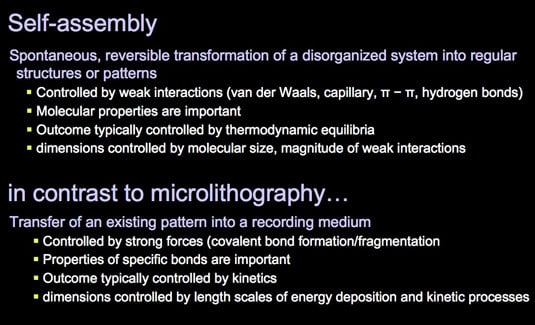 Differences between directed self-assembly and microlithography