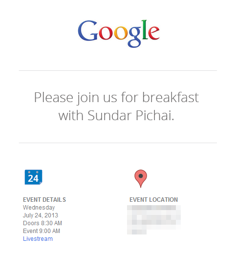 Google's email invite to a press event on July 24, 2013