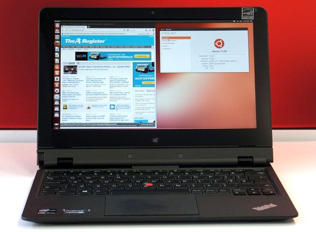 Lenovo ThinkPad Helix convertible Ultrabook running Ubuntu 13.0.4