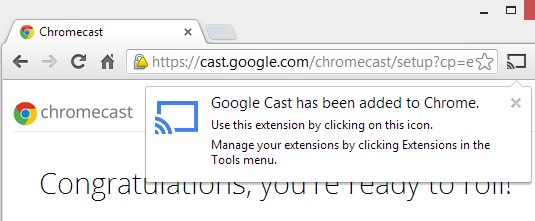 Screenshot of the Chrome browser with the Chromecast extension installed
