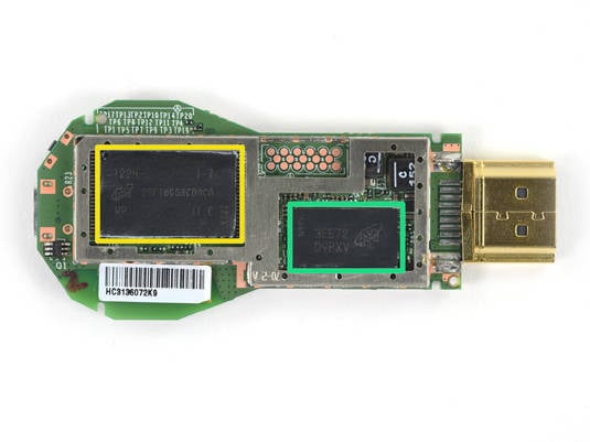 Google Chromecast logic board: NAND flash memory and SDRAM