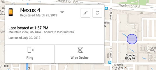 Screenshot of Android Device Manager