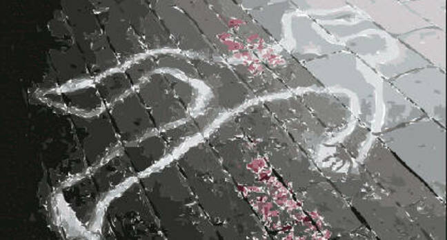 chalk outline of  human body at crime scene