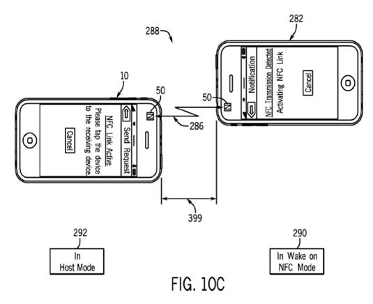 Illustration from Apple patent application for NFC-enabled iTunes content gifting