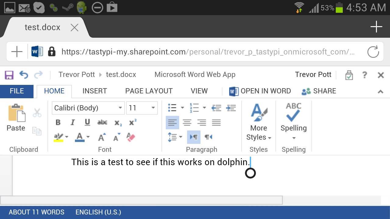 Office 365 for Android on Dolphin