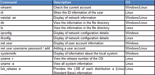 Table showing commands that can be executed remotely on vulnerable Struts servers