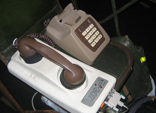 Photo of a vintage analog modem with an acoustic coupler