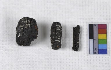 Three of the nine ancient beads from Gerzeh, Egypt