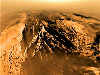 ESA's Huygens probe image of a mountain on the surface of Titan
