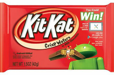 Photo of a US KitKat wrapper advertising an Android contest giveaway