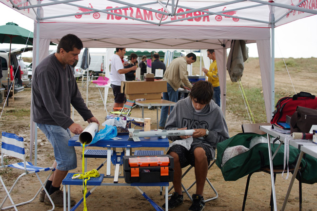 A general view of the rocketeers prepping their kit