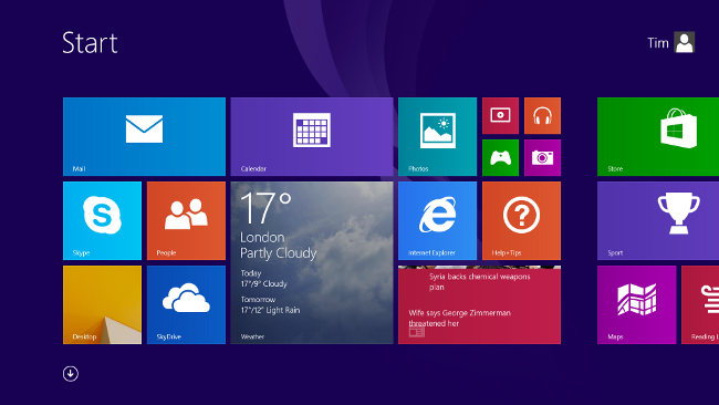 Windows 8.1 Start screen