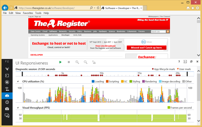 Windows 8.1 IE11 dev tools