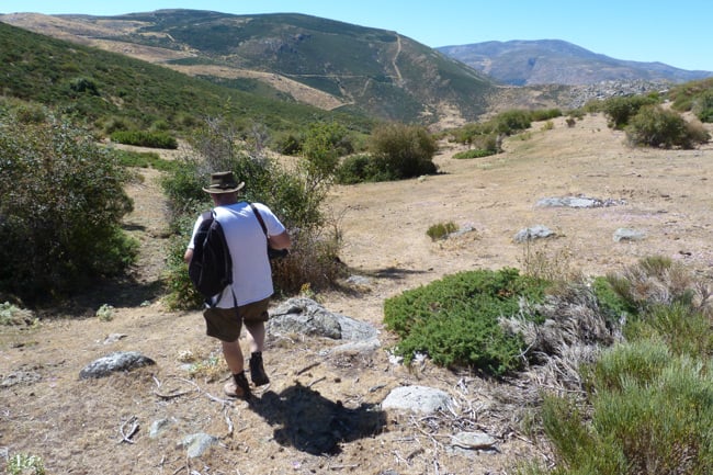 Lester trekking down the valley in search of the payload
