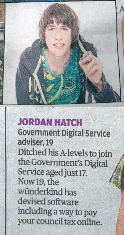 A vox pop entry for Jordan Hatch, a UK government digital service adviser, from the London Evening Standard