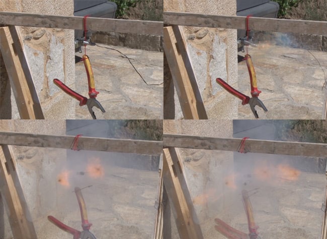 Montage of video stills of the cut-down firing