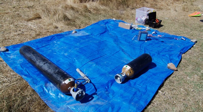 Two bottles of helium at the launch site