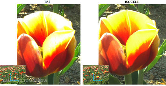 Zoomed-in image comparing BSI to ISOCELL image sensors