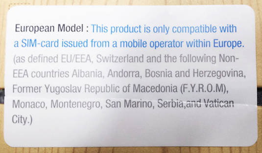 Sticker on Samsung Galaxy Note 3 stock announcing region-locking