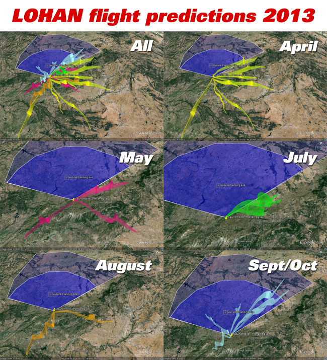 The flight predictions shown monthly on a montage of Google Earth grabs