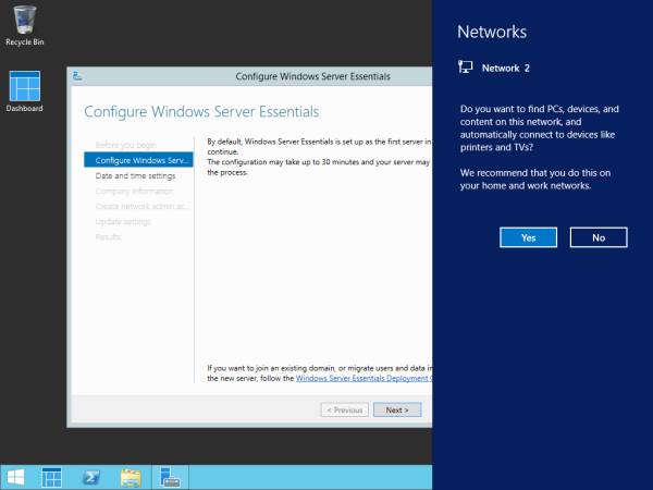 Server 2012 R2 Essentials First Boot