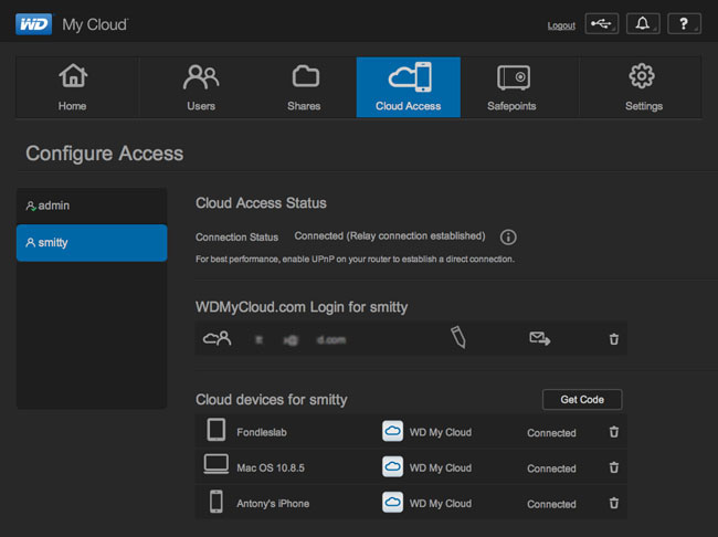 WD My Cloud UI