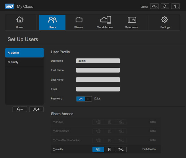 WD My Cloud UI