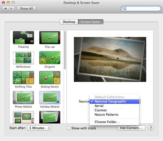OS X Mavericks Screen Saver preferences pane