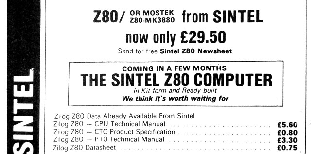 Sintel Z80 Computer advert