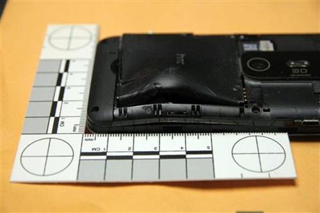 HTC smartphone battery blocks bullet