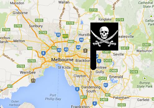 Jolly Roger over Melbourne Map