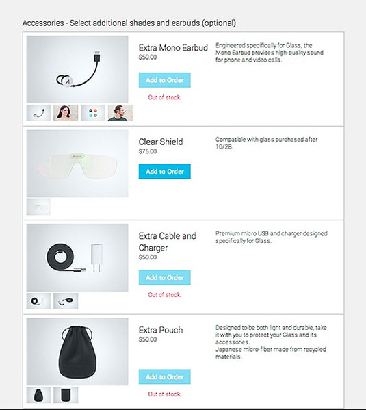 Screenshot of the Google Glass store