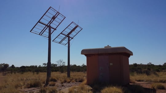 An abandoned Telstra facility on the Stuart Highway