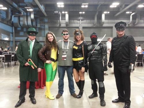 Josh and some superheroes at Spiceworld 2013
