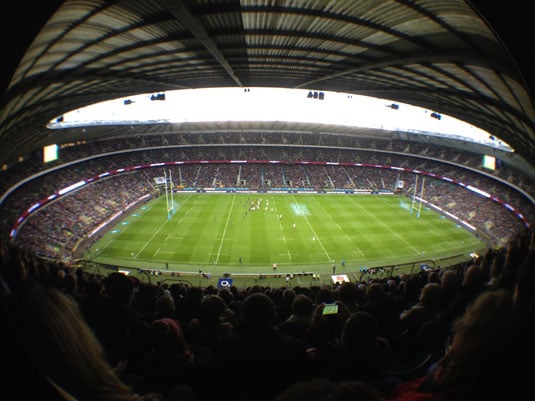 iPhone Olloclip Fisheye Twickenham Rugby Ground - match in play