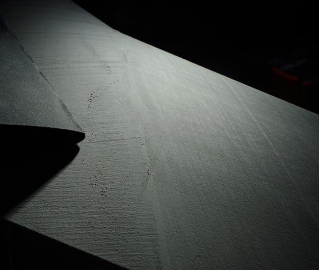 A close-up of the wing surface after sanding and priming