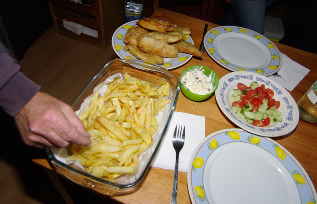 Fish and chips lunch before the challenge