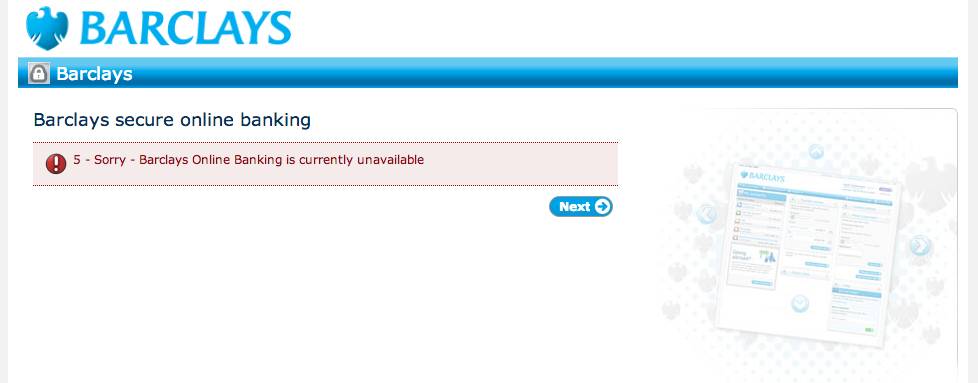 Barclays Online OFFLINE: UK bank site, mobile app go ...