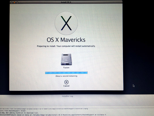 Apple Mavericks clean install - one second remaining