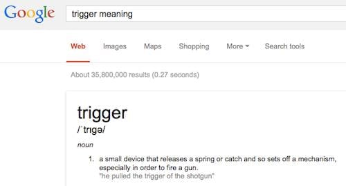 Screenshot of googling for trigger as a word defintion