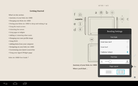 Calibre converted Kobo manual on-screen