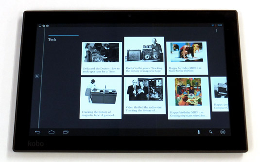 Kobo Arc 10HD Android tablet Collection populated with web page favourites